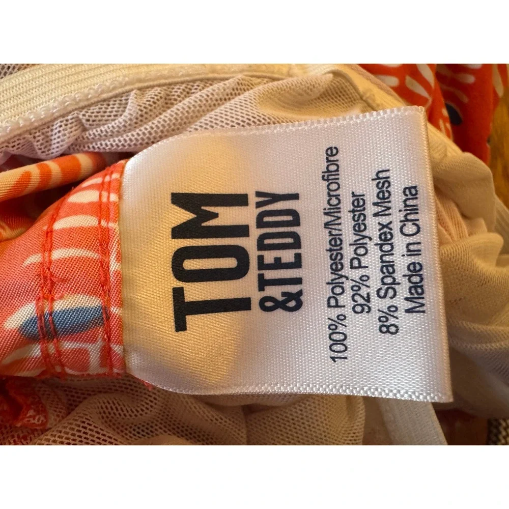 Tom & Teddy Mens Orange Leaf Print Swim Trunks Size Large Elastic Waist Shorts